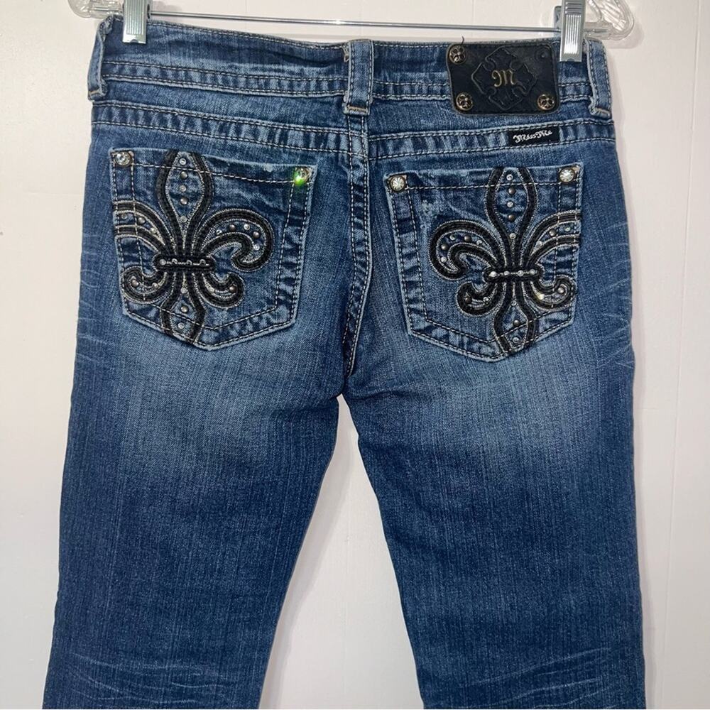 Miss Me Skinny Raw Hem Embroidered Bling Pocket Denim Y2k Moto Jeans Size 27 - Picture 2 of 15
